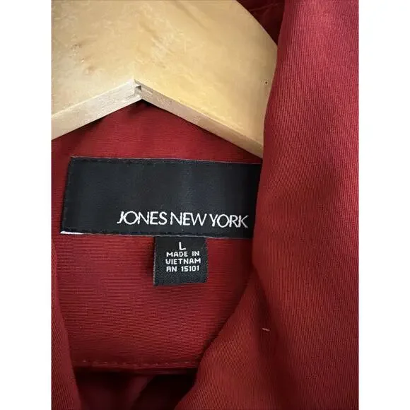 Vintage Y2K NWT Jones New York Red Long Trench Jacket #1333 Size LARGE - Picture 8 of 8